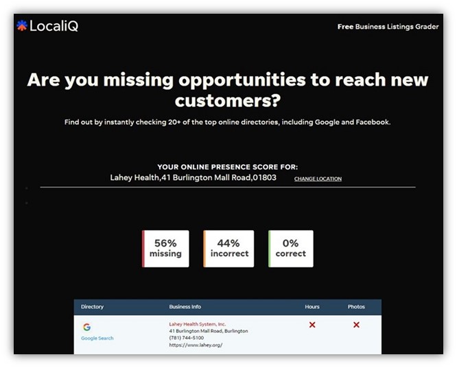 localiq free business listings grader screenshot