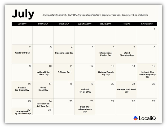 example social media marketing calendar