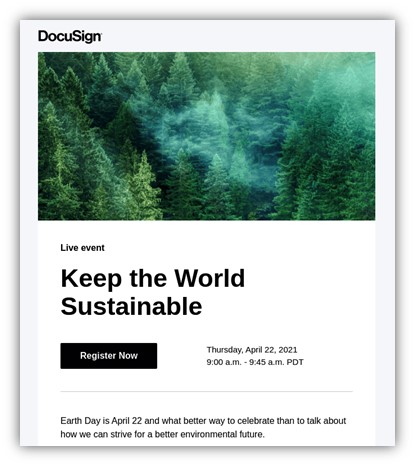 earth day marketing - email with earth day slogan example