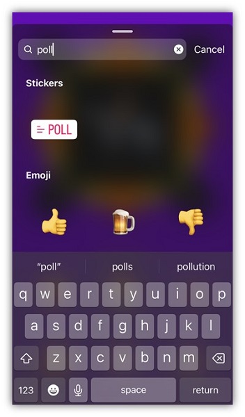 how to create a poll on Facebook - example of sharing a Facebook poll on an Instagram story