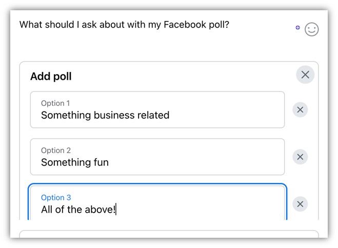 how to create a poll on facebook - facebook poll content and question creation screenshot