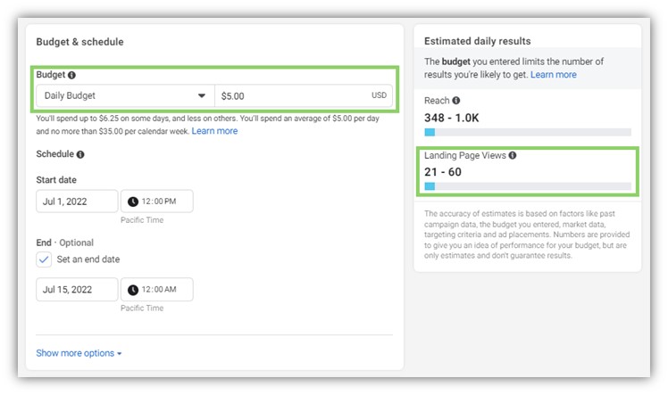 how to run facebook ads - budget and scheduling estimations