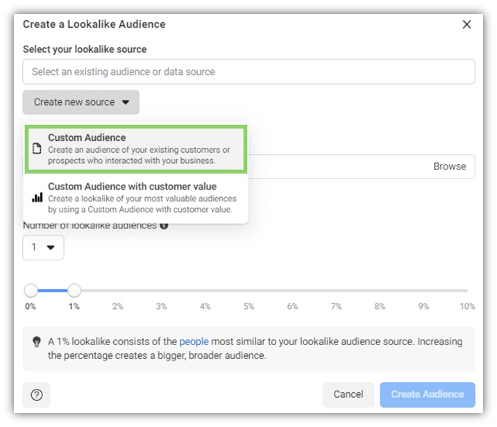 how to run facebook ads - screenshot of custom audience selection