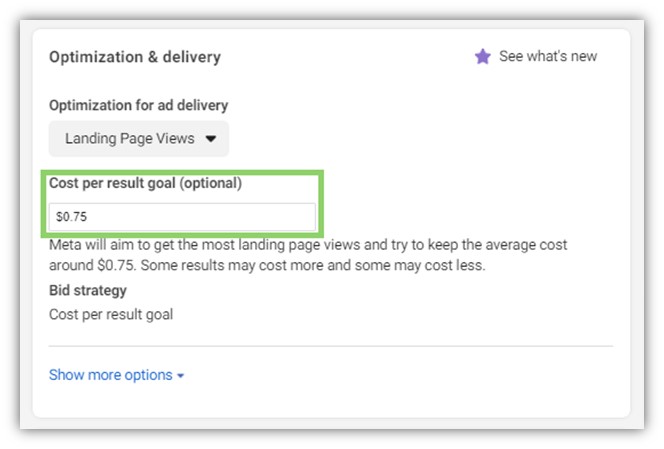 how to run facebook ads - optimization and delivery cost estimate screenshot