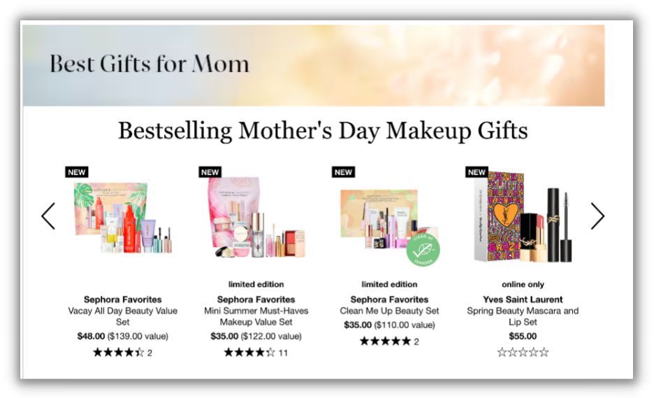sephora website feature for mother's day gifts