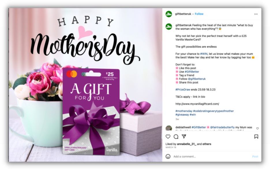 instagram post for last minute mother's day gift idea