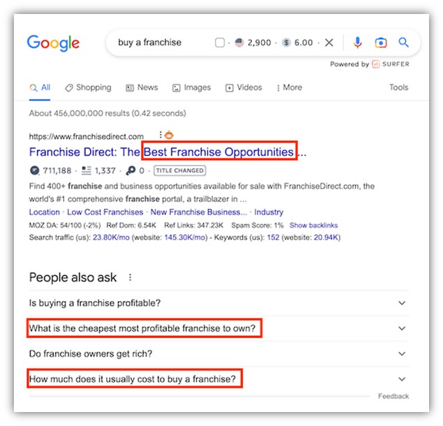 common seo mistakes - search engine example result