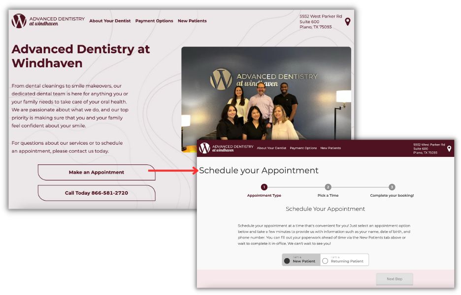 healthcare search advertising - dentist landing page with clear path for conversion