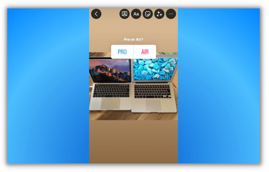 Instagram polls - Poll asking people to choose between a Macbook Air or Pro