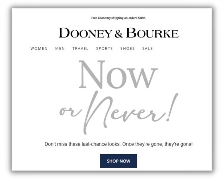 Email subject line - example email from Dooney & Bourke