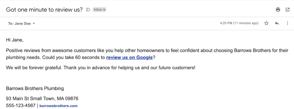 email subject lines for sales - review request email.