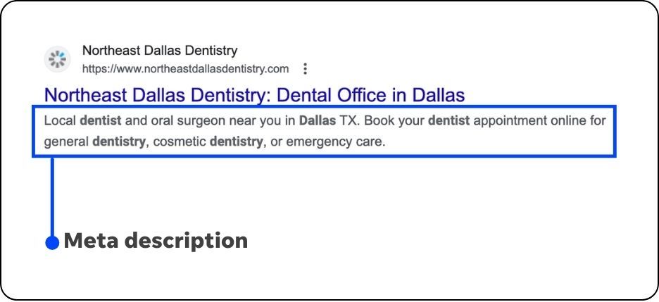 healthcare seo meta description example from dentist