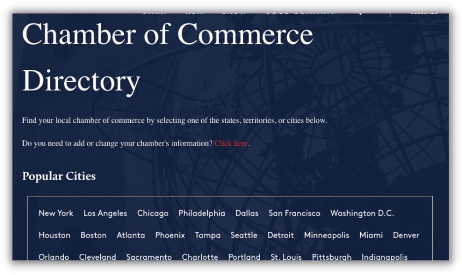 how to promote your business locally - chamber of commerce page screenshot