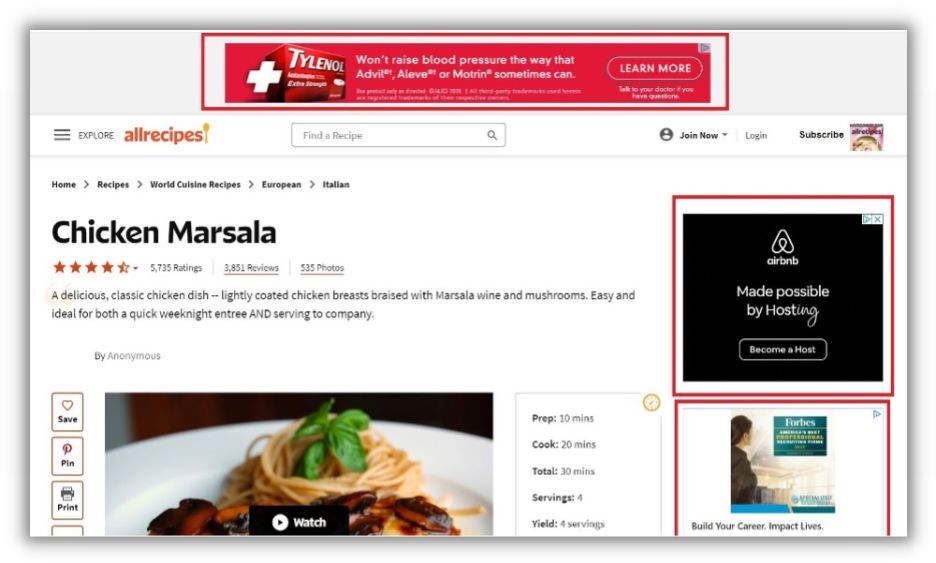 how to promote your business locally - example of display ads on allrecipes website