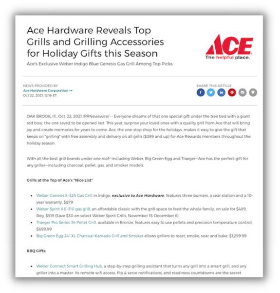 how to promote your business locally - press release example from ace hardware