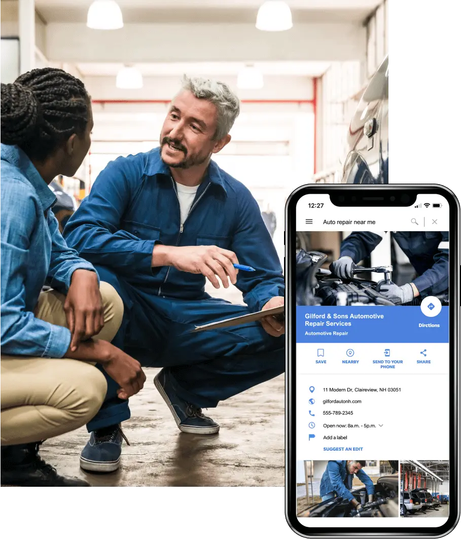 Smartphone showing local mechanic business listing
