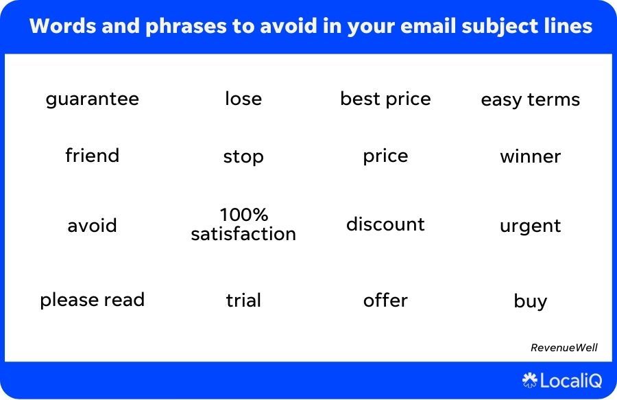 Email subject lines for sales - table of words not to use in a sales email