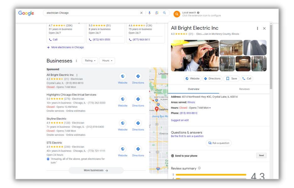 411 listings - screenshot of a Google Business Profile