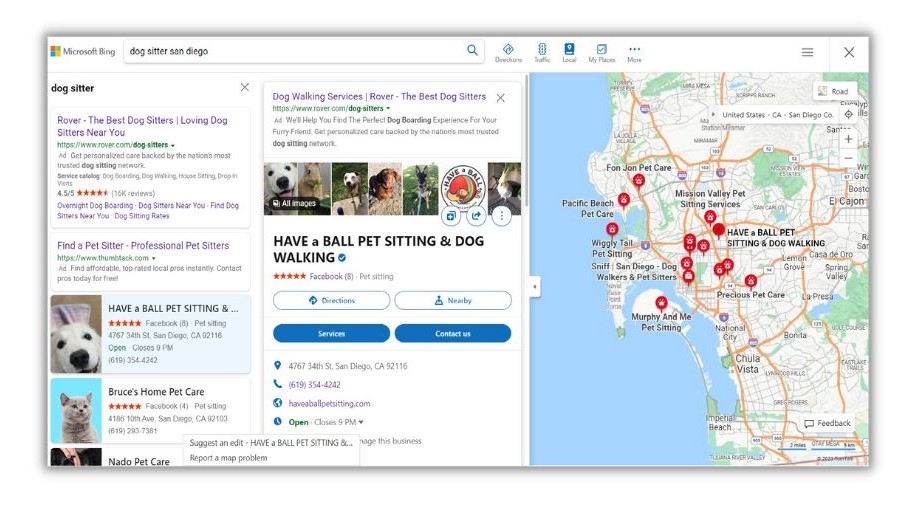 411 listings - screenshot of a Bing business listing