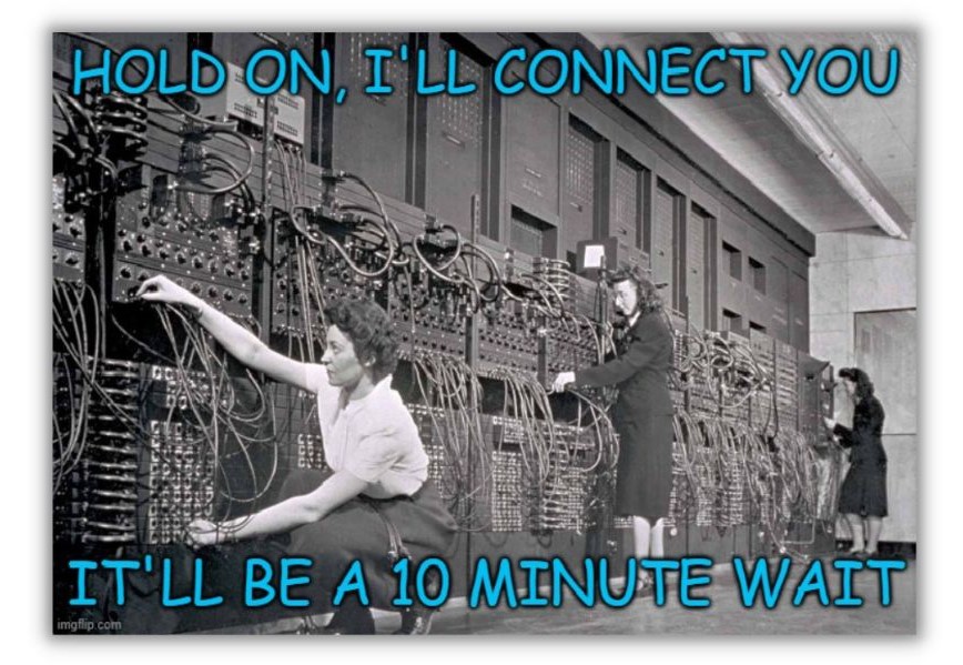 411 listings - a meme with telephone operators connecting hundreds of wires