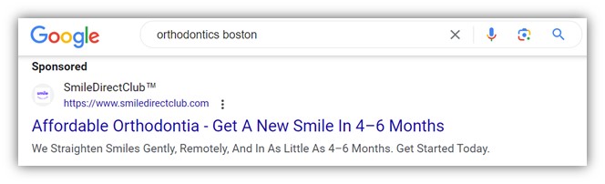 ad copy example - google search ad with benefit in cta