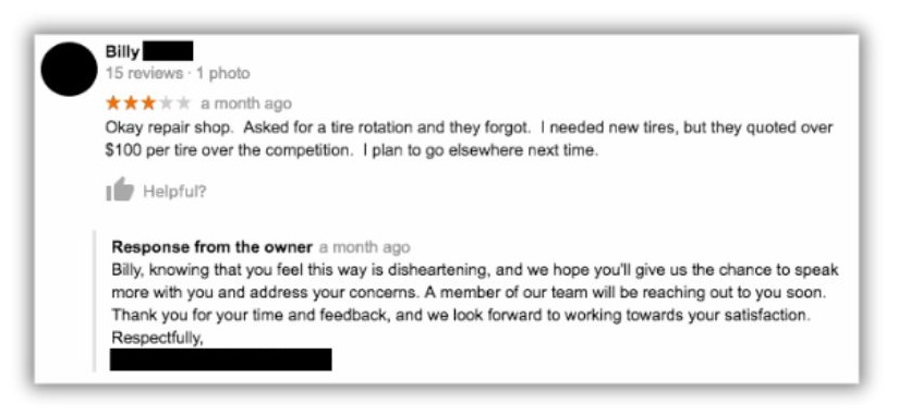 brand reputation - an example of responding to a bad review