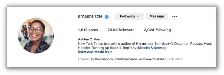 how to write a professional bio - example from ashley ford on instagram