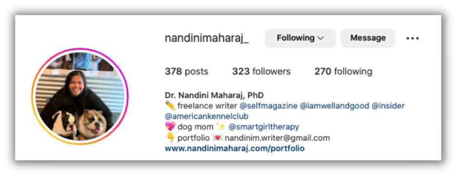 how to write a professional bio - example of instagram professional bio with links in profile