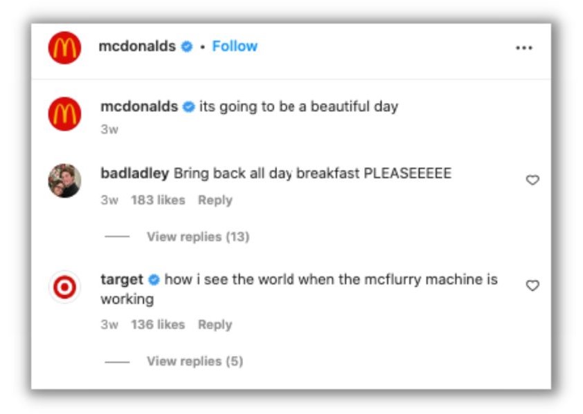Delete Instagram - screenshot of an Instagram exchange with McDonalds