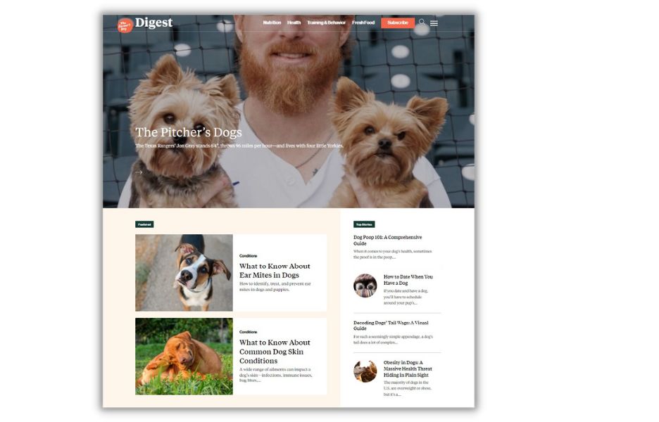 Content marketing vs social media marketing - screenshot of The Farmer's Dog blog