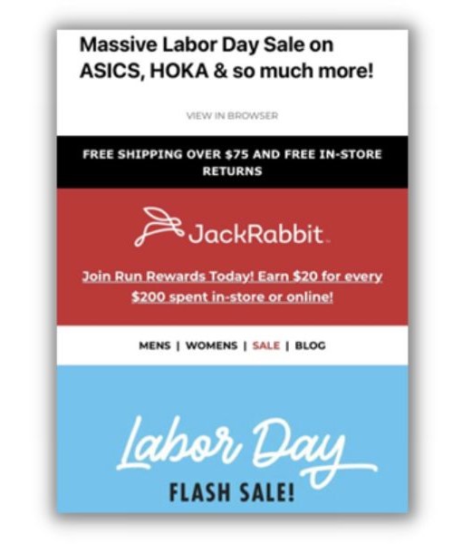 Labor Day email subject lines - sales email from Jack Rabbit