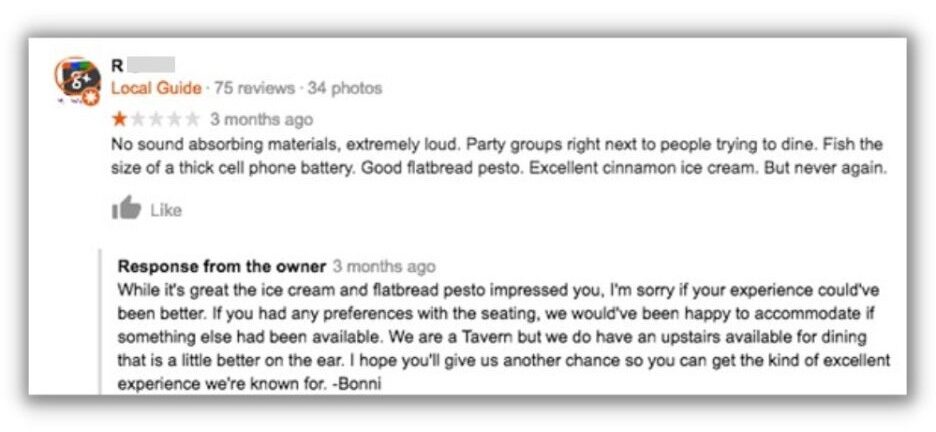 How to respond to Google reviews - screenshot of a negative google review