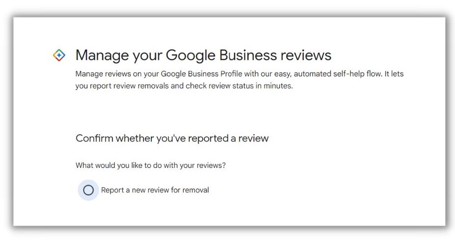 How to respond to Google reviews - screenshot of the Google Profile manager flag a review page