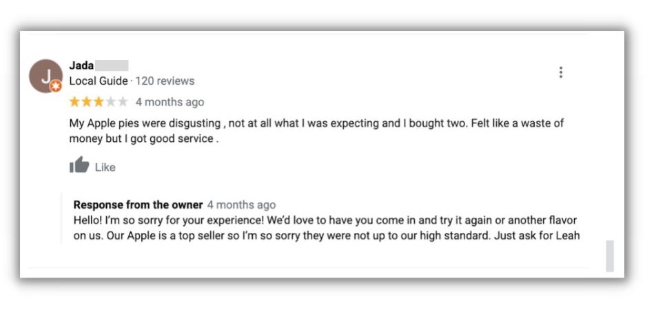 How to respond to Google reviews - screenshot of a negative google review