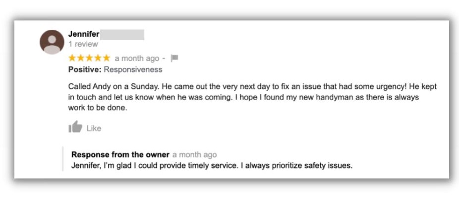 How to respond to Google reviews - screenshot of a positive google review