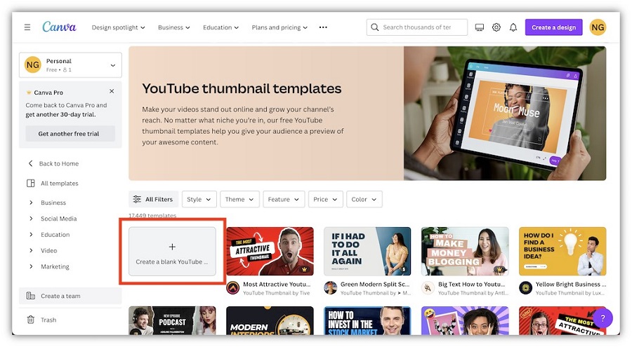 youtube thumbnail examples - canva template sizing screenshot