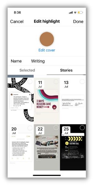 Instagram highlight ideas - Edit highlights page