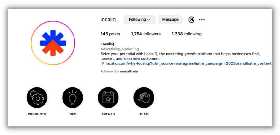 Instagram highlight ideas - localiq instagram profile