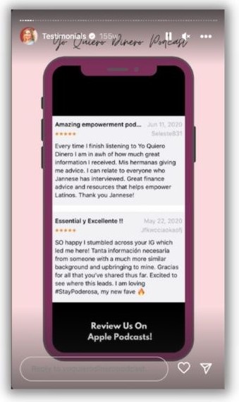 Instagram highlight ideas - screenshot of a testimonial highlight