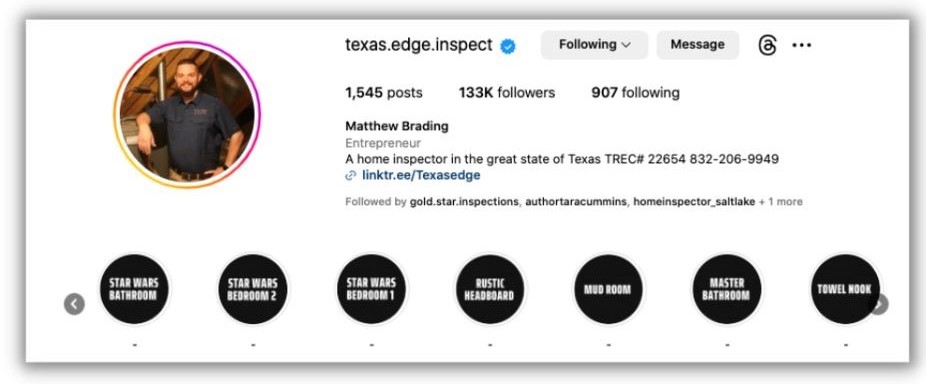 Instagram highlight ideas - texas edge inspection instagram page