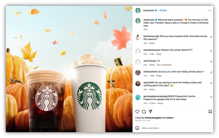 fall slogans - starbucks example social media post