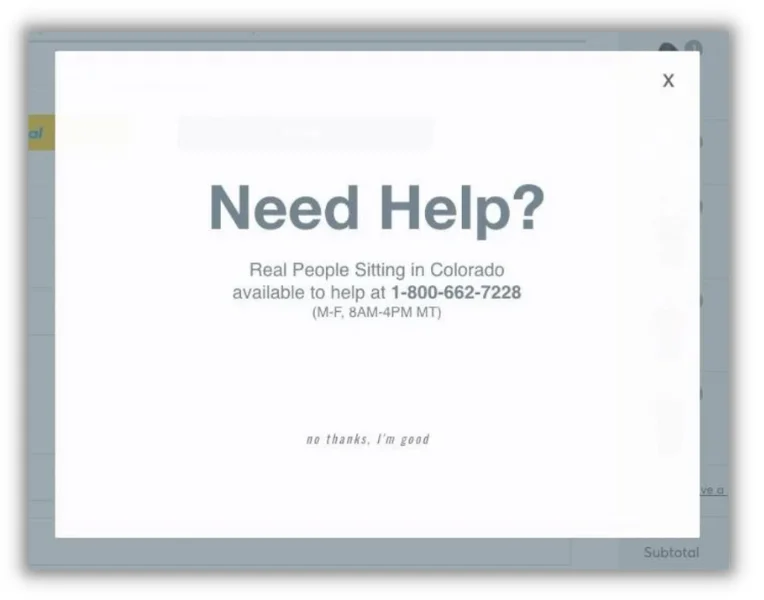 get more calls - exit popup example directing people to call business for help