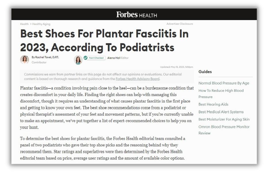 Screenshot of a Forbes article about plantar fasciitis