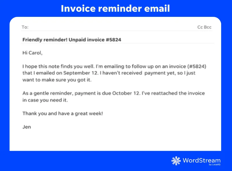 invoice reminder email example template