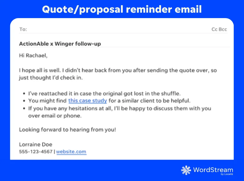 proposal reminder email template example