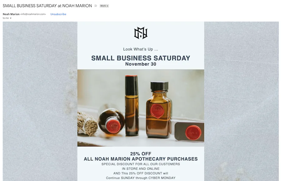 small business saturday email subject line example