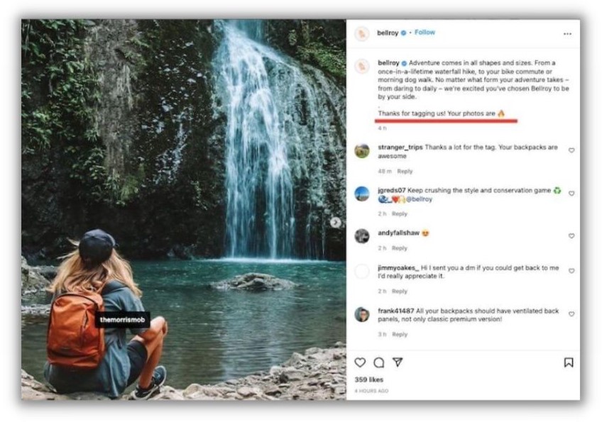 social media lead generation - Instagram post of UGC content