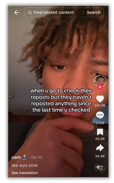 How to repost on TikTok - screenshot of a young ticktoker