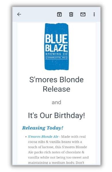 Email marketing strategy template - blue blaze brewing email