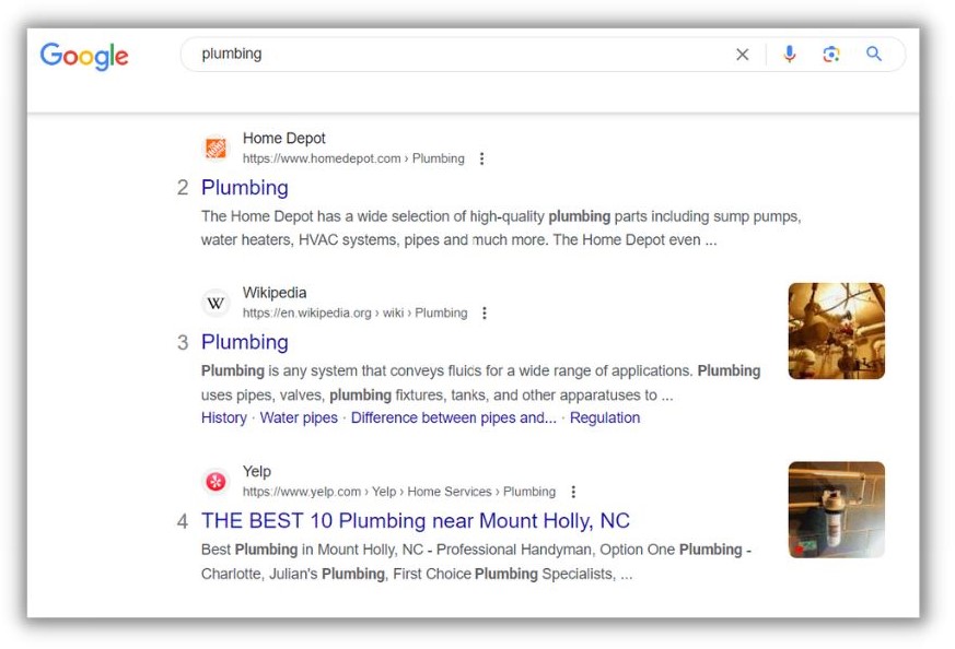 Free leads - google results for "plumbing"